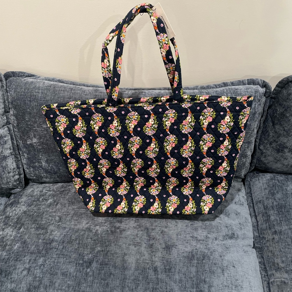 Vera Bradley Navy Quilted Floral Tote